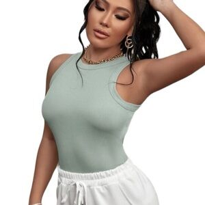 SHEIN Sage Slim Fit Ribbed Crop Tank Top Neural Size 8/10 (L) NWT